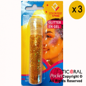 GLITTER EN GEL PELO ROSTRO CUERPO ORO 854-01 X 20 GR x 3